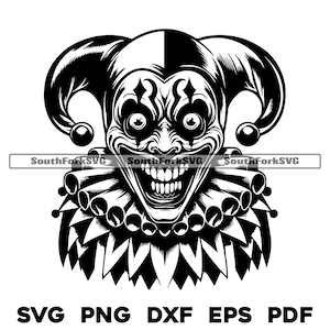Joker Jester Clown svg png dxf eps pdf Arquivos | Corte Impressão Gravação a Laser CNC Substituição de Tintura Vinil | Download Instantâneo Uso Comercial