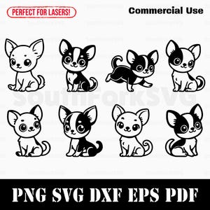 Chihuahua Cute Chibi Cartoon Bundle svg png dxf eps pdf | vector graphic cut file laser clip art | instant digital download commercial use