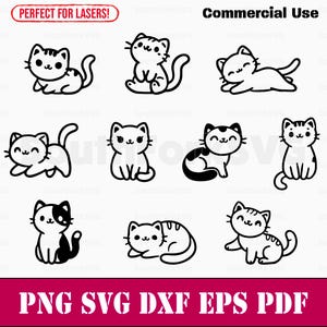 Simple Cute Cat Doodles Bundle svg png dxf eps pdf | vector graphic cut print dye sub laser engrave clip art commercial use