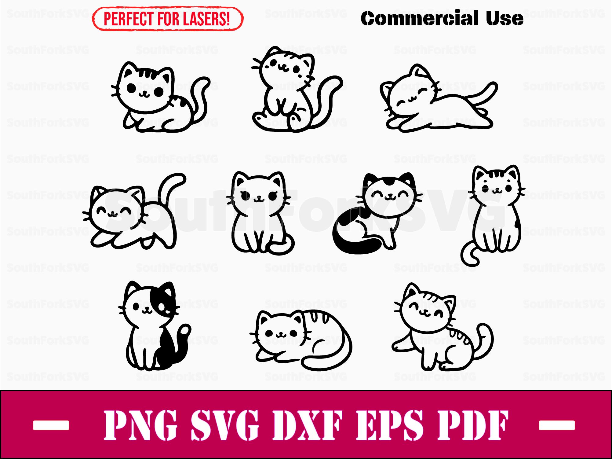 Simple Cute Cat Doodles Bundle svg png dxf eps pdf | vector graphic cut print dye sub laser engrave clip art commercial use