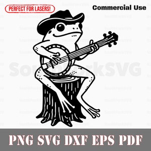 Grenouille crapaud jouant du banjo svg png dxf eps pdf | Fichiers d'impression découpés au laser, image vectorielle clipart | Téléchargement instantané, utilisation commerciale