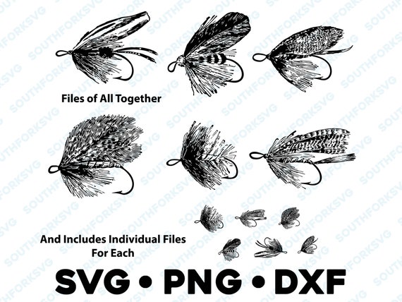 Vintage Dry Fly Fishing Bundle SVG PNG DXF Transparent Graphic