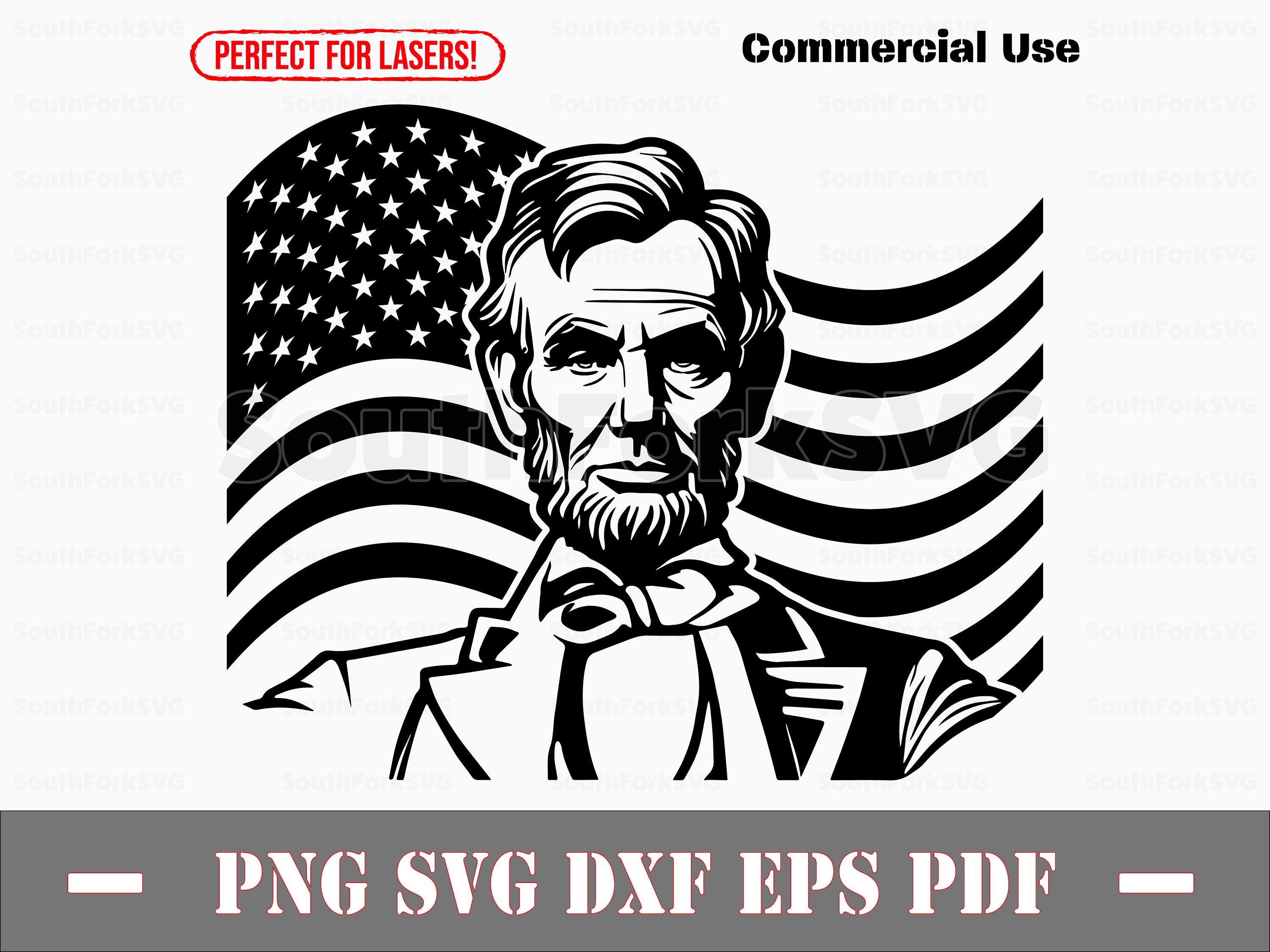Abraham Lincoln American Flag svg png dxf eps pdf | vector graphic design cut print dye sub cnc digital laser engrave file commercial use