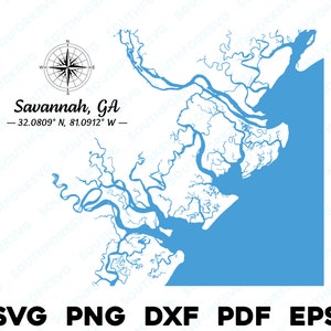 Savannah Georgia océan carte voies navigables intérieures forme Silhouette contour svg png dxf pdf eps vecteur graphique coupe graver fichier laser