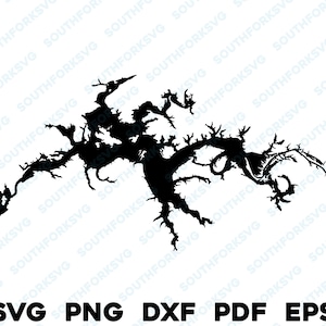 Weiss Lake Alabama kaart vorm silhouet svg png dxf pdf eps vector grafisch ontwerp gesneden gravure laserbestand afbeelding boot meerhuis