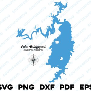 Lago Bridgeport Texas Silueta Contorno Forma svg png dxf pdf eps vector diseño gráfico corte grabado archivo láser imagen barco casa río