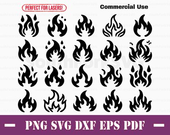 Bundle d'icônes de feu simple svg png dxf eps pdf | Illustration vectorielle découpée, impression, teinture, gravure laser, clip art, utilisation commerciale