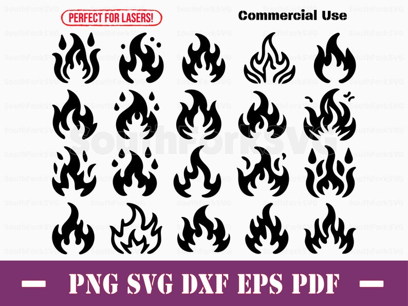 Simple Fire Icons Bundle Svg Png Dxf Eps Pdf | Vector Graphic Cut Print ...