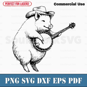 Pig Playing Banjo svg png dxf eps pdf | laser engrave cut print files vector graphic clip art | instant download commercial use
