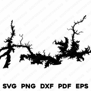 Embalse del Lago Amistad Texas Contorno Mapa Forma Silueta svg png dxf pdf eps vector diseño gráfico corte grabado archivo láser casa de botes