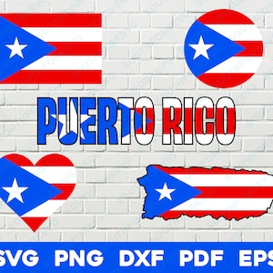 Pacote de designs de bandeira de Porto Rico svg png dxf eps pdf design gráfico vetorial arquivo digital coração círculo viagem pela ilha do Caribe em camadas por cor