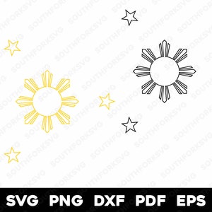 Filipijnse vlag sterren zon contouren | svg png dxf eps pdf | vector grafisch ontwerp gesneden print dye sub laser graveren cnc digitale bestanden