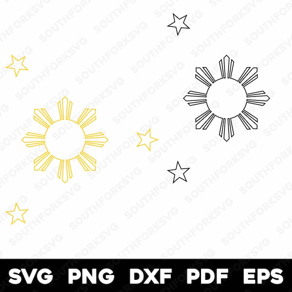 Philippines Flag Stars Sun Outlines | svg png dxf eps pdf | vector graphic design cut print dye sub laser engrave cnc digital files