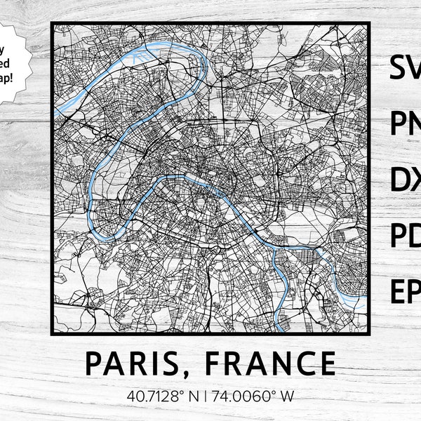 Paris France City Street Road Map | svg png dxf pdf eps | vector graphic design cut engraving laser cnc file Instant Digital Download