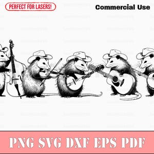 Possum Bluegrass Band svg png dxf eps pdf | arquivos de impressão de corte e gravação a laser vetor gráfico clip art | download instantâneo uso comercial