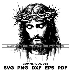 Jésus dans la couronne d'épines fichiers de gravure laser svg png dxf eps pdf | Conception graphique vectorielle impression découpée fichier numérique sub cnc utilisation commerciale