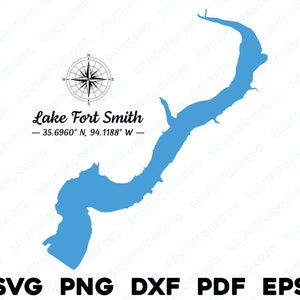 Lake Fort Smith Arkansas Mapa Forma Contorno Silueta svg png dxf pdf eps vector diseño gráfico corte grabado archivo láser imagen barco casa