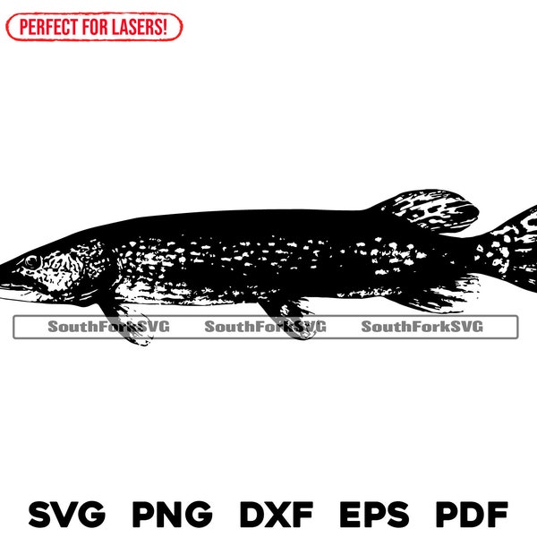 Northern Pike Laser Engrave File svg png dxf eps pdf cnc vinyl cut print dye sub vector graphic clip art | instant download commercial use