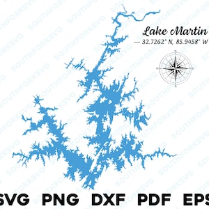 Lago Martin Alabama Mapa Forma Silueta svg png dxf pdf eps vector diseño gráfico corte grabado archivo láser imagen ing canotaje casa del lago