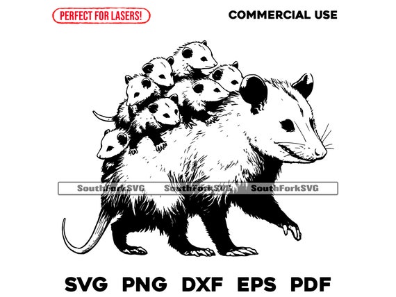 Laser Engrave Files Mama Opossum Carrying Babies svg png dxf eps pdf | vector graphic cut print dye sub laser cnc files commercial use