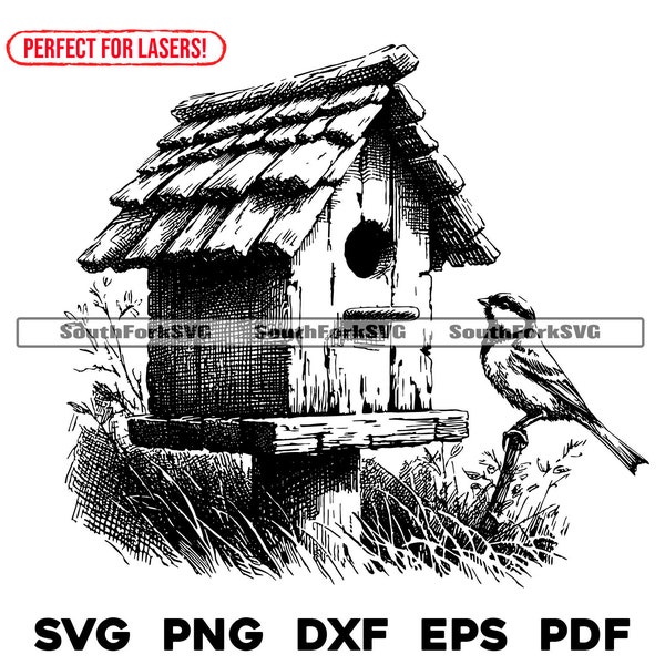 Bird House Laser Engrave Files svg png dxf eps pdf vector graphic design cut print dye sub cnc digital files commercial use