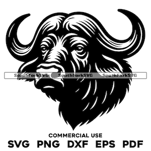 Ontwerp met Kaapse buffelkop | svg png dxf eps pdf | vectorafbeelding snijbestand laserclipart | direct digitaal downloaden voor commercieel gebruik