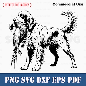 Perro de caza faisán setter inglés svg png dxf eps pdf / archivo de corte vectorial clip art láser descarga instantánea uso comercial