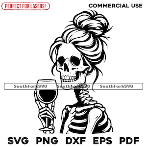 Squelette tenant un verre à vin svg png dxf eps pdf | Conception graphique vectorielle transparente teinture imprimée sous utilisation commerciale