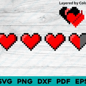 8 Bit Hearts Health Life Hearts svg png dxf pdf eps layered by color graphic sublimation vector cartoon clip art gamer retro classic gaming
