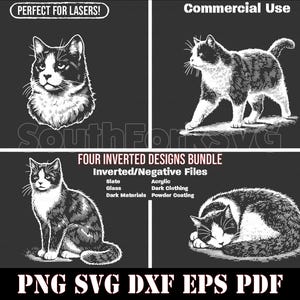 Tuxedo inversé chat Bundle svg png dxf eps pdf impression graphique vectorielle gravure au laser etch Téléchargement instantané usage commercial