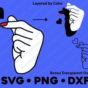 Kpop Finger Herz SVG PNG DXF Farbschnittdatei Silhouette Musik Liebe Boy Band koreanische Hand Symbol Geste Zeichen kommerzielle Nutzung
