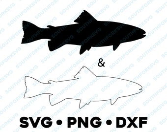 Trout Silhouette Outline SVG PNG DXF rainbow brook brown salmon vector graphic design transparent fishing hunting outdoors nature bass fly