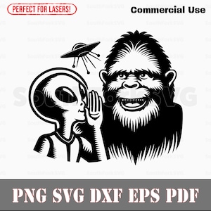 Extraterrestres y Pie Grande contando secretos svg png dxf pdf eps / diseño gráfico vectorial corte impresión sublimación láser grabado archivos digitales uso comercial