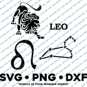 Leo Sternzeichen Bundle SVG PNG DXF geschnitten Datei für Silhouette Cameo Sternzeichen Horoskop Konstellation Tarot Astrologie Geburtstag Feuerzeichen Löwe