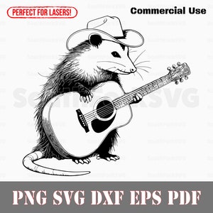 Possum akoestische gitaar spelen svg png dxf eps pdf | lasergraveren gesneden afdrukbestanden vector grafische illustraties | commercieel gebruik direct downloaden