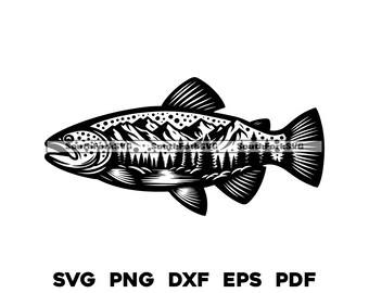 Brown Trout Mountains Outline | svg png dxf eps pdf | transparent vector graphic design cut print dye sub laser engrave files commercial use