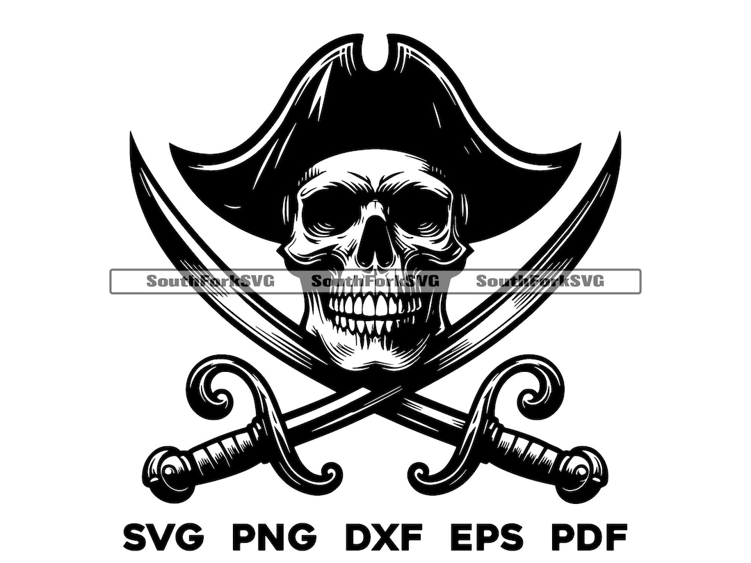 Pirate Skull & Crossed Swords | Svg Png Dxf Eps Pdf | Vector Graphic ...