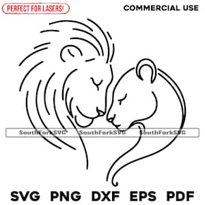 Leões machos fêmeas se aninhando Arte de linha mínima svg png dxf eps pdf | design gráfico vetorial corte impressão sublimação laser arquivos digitais uso comercial
