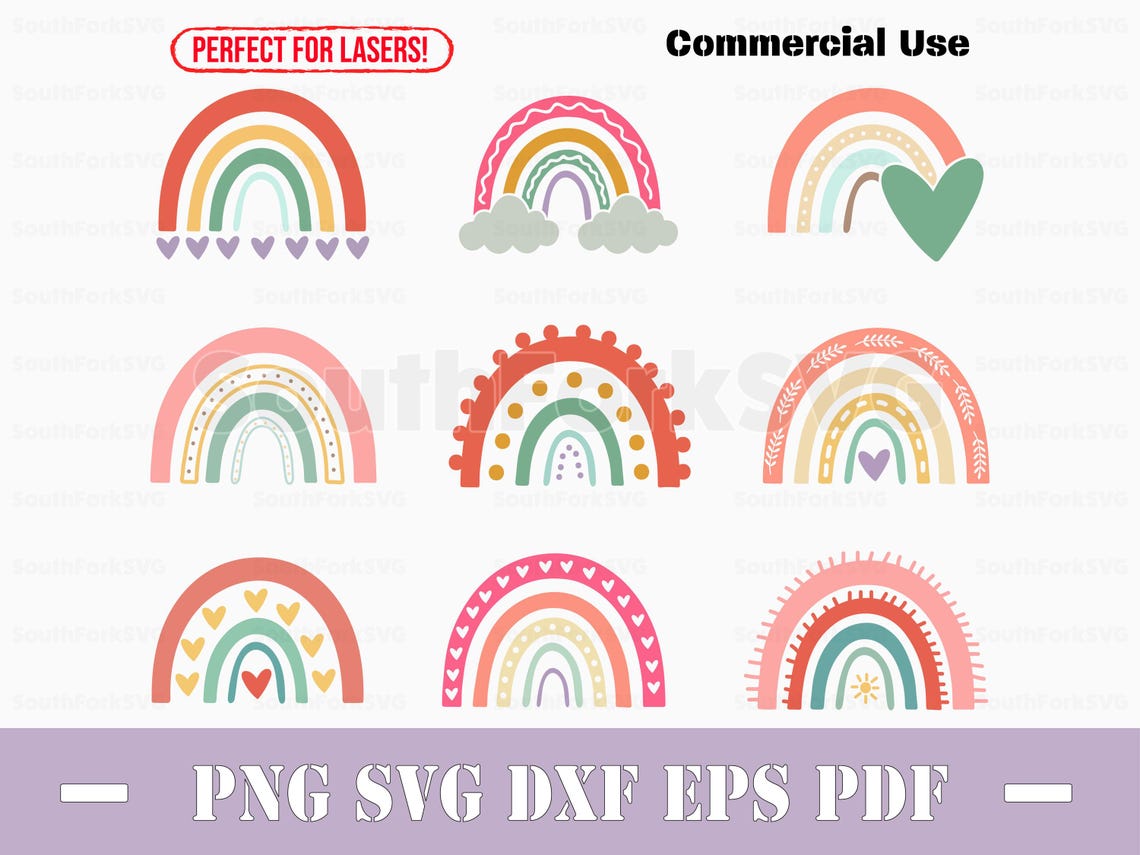 Simple Boho Rainbows Bundle Svg Png Dxf Eps Pdf | Layered by Color ...