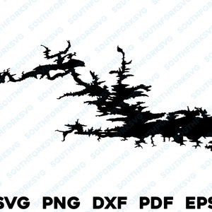 DeGray Lake Arkansas Mapa Forma Silueta svg png dxf pdf eps vector diseño gráfico corte grabado archivo láser imagen barco lago casa