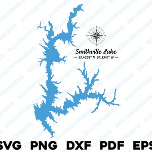 Smithville Lake Missouri Karte Form Silhouette svg png dxf pdf eps Vektorgrafik Schnitt Gravur Laser-Datei Bild Boot See Haus