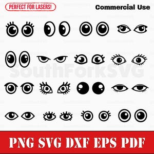 Lot de paires d'yeux svg png dxf eps pdf | Illustration vectorielle découpée, impression, teinture, gravure laser, clip art, utilisation commerciale