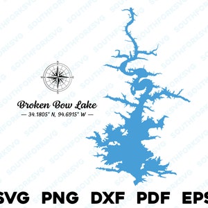 Broken Bow Lake Oklahoma Mapa Forma Silhueta svg png dxf pdf eps vetor design gráfico corte gravura arquivo laser imagem barco lago casa