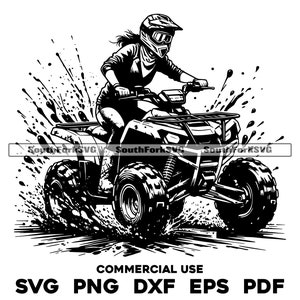 Girl on ATV Quad 4 Four Wheeler svg png dxf eps pdf | vector graphic design cut print dye sub laser engrave digital files commercial use