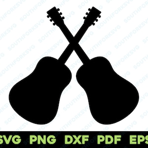 Gekruiste akoestische gitaren silhouet | svg png dxf eps pdf | vector grafisch ontwerp gesneden print dye sub laser cnc graveren digitale bestanden