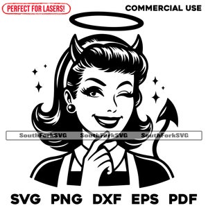 Angel & Devil Retro Style Woman svg png dxf eps pdf Archivos / Corte Impresión Láser Grabado CNC Tinte Sub Vinilo / Descarga Instantánea Uso Comercial