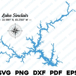 Lago Sinclair Georgia Mapa Forma Silueta svg png dxf pdf eps vector diseño gráfico corte grabado archivo láser imagen barco lago casa