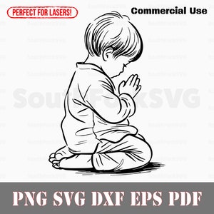 Dziecko klęczące i modlące się pliki do grawerowania laserowego svg png dxf eps pdf | projekt grafiki wektorowej cięcie drukowanie barwnik sub cnc plik cyfrowy do użytku komercyjnego