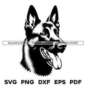 Diseño de cabeza de perro belga Malinois / svg png dxf eps pdf / archivo de corte gráfico vectorial clip art láser / descarga digital instantánea uso comercial