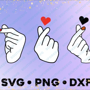 Kpop dedo coração svg png dxf pacote em camadas por arquivo de corte de cor silhueta música amor boy band sinal de gesto de mão coreano uso comercial
